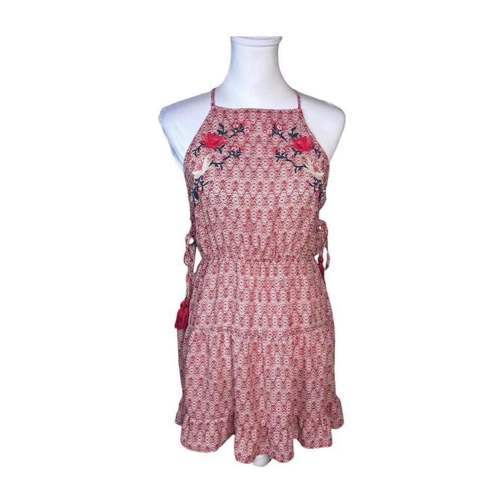 En Crème Embroidered Red Mini Dress Tassel Sides Boho Summer Festival Medium - Picture 2 of 12